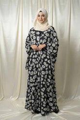 Noor-e-Gul Black Abaya | Printed Front-Open